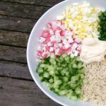 Salad with crab sticks and rice
